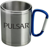 Travel Mugs: 11oz Steel Mug with Carabiner Handle